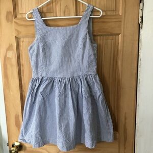 Coastal Blue & White Striped Button-Back Seersucker Sundress - Sz M Minidress